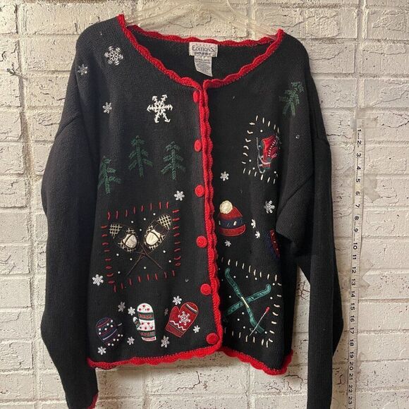 Vintage Basic Editions Holiday Festive Winter Ugly Christmas Sweater Cardigan XL - Picture 1 of 9